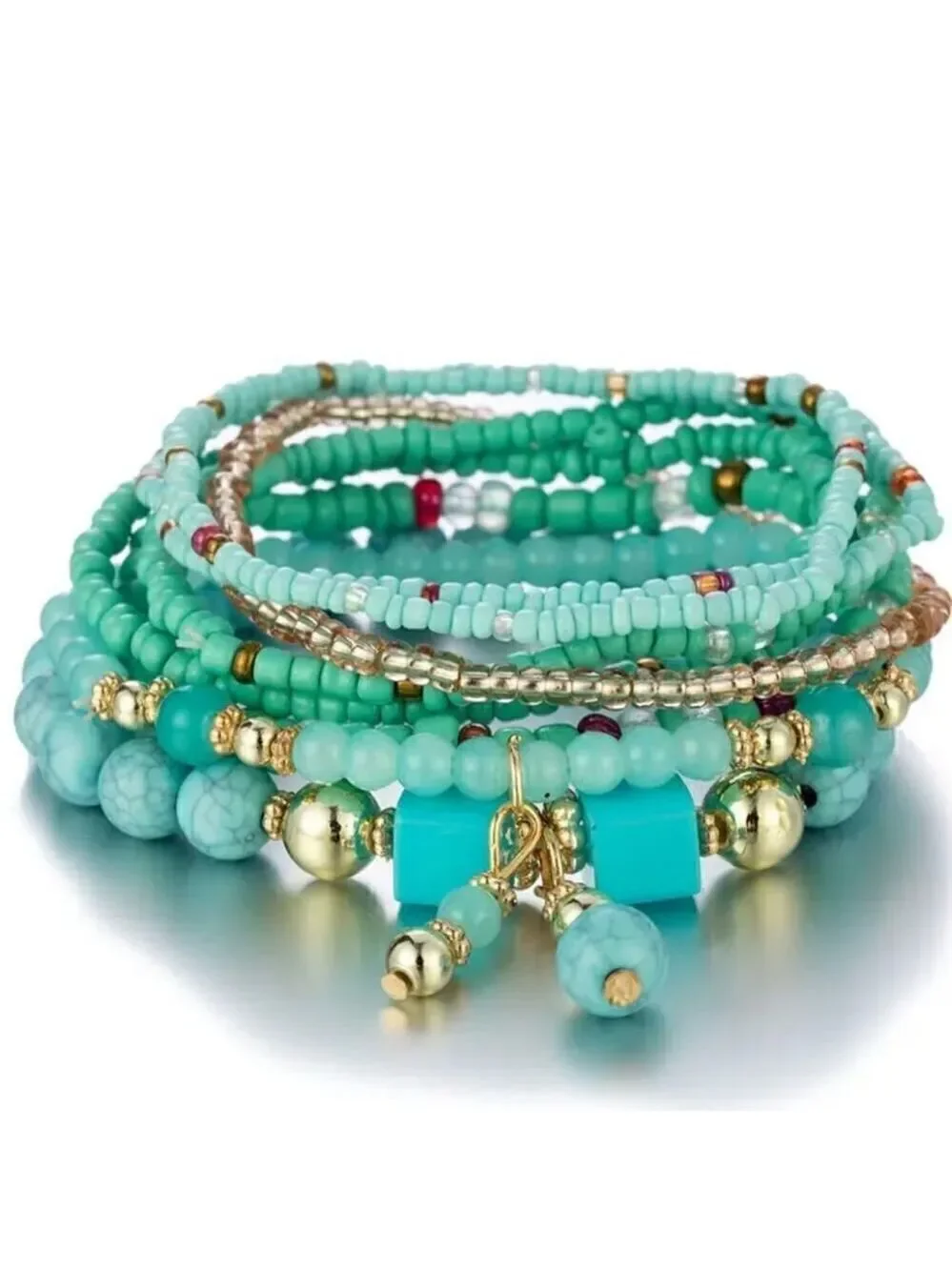 Stackable Bead Bracelets Ladies Stretch Multilayer Bracelet Set Turquois…